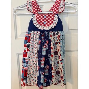 RicRac&‎ Ruffles 24M Patriotic BBQ Cupcake Stars Dress Kids Girl Red White Blue